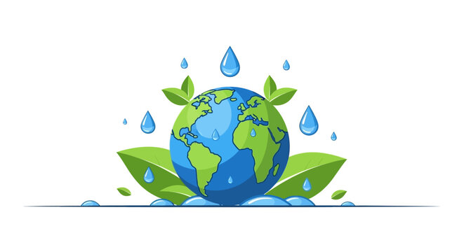 Earth Globe with Green Leaves Water.