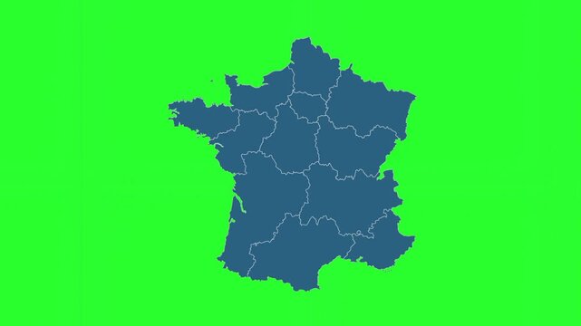 An animated map of France where individual regional pieces assemble to form the country and then disassemble.

