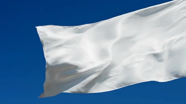 Dramatic shot of a bright white flag fluttering against an intense blue sky, embodying moments of peace and new starts