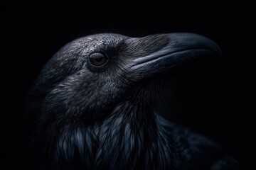 Obraz premium Close up portrait of a raven in dark moody lighting with dramatic shadows