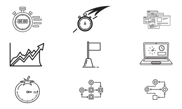 Set of flat design business icons representing time management, planning, growth, success and workflow concepts modern flat icons for web design and apps.