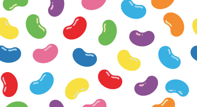 Colorful Jelly Bean Candy Seamless Pattern Vector Illustration, Vibrant Multi-Colored Sweets Background for Packaging Design and Festive Party Decor