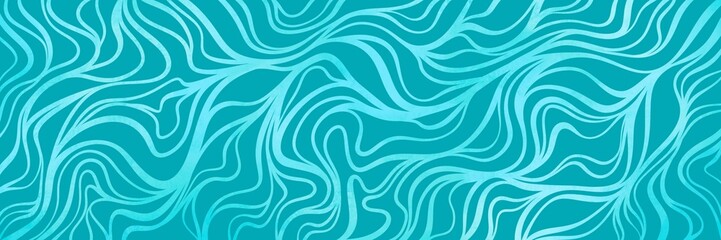 Fototapeta premium Fresh turquoise blue organic wavy line seamless pattern with dynamic flowing movement. Vibrant and modern design ideal for travel, wellness, tech, packaging and aquatic creative projects