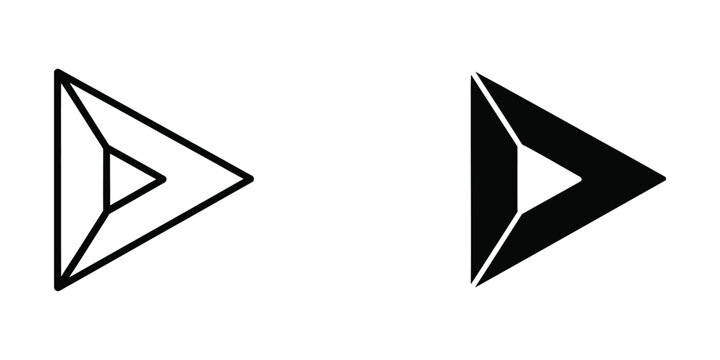 Contrast between outlined and filled play button icons with diagonal design elements