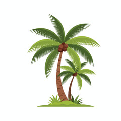 Obraz premium Peaceful Tropical Beach Scene with Coconut Palm Trees and Green Foliage