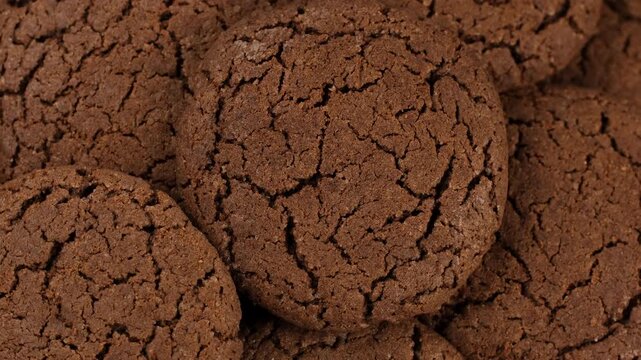 Zoom frame Chocolate cookies close up, rotation
