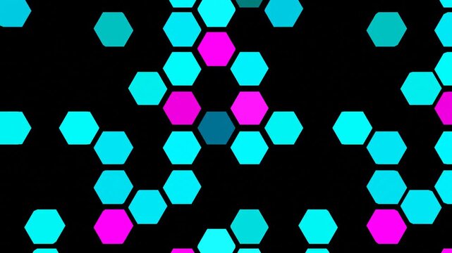 mesmerizing hypnotic seamless looping cyan pink hexagon grid pulsing on off  10 seconds moving black background animation screensaver visualizer hd video