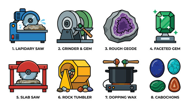 Gemstone processing equipment and examples of stones used in jewelry making