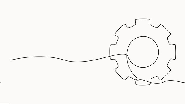 Animated self drawing of one continuous line draw Gears wheel technology concept video, Round wheel metal symbol company template for business teamwork concept. Dynamic single line draw.