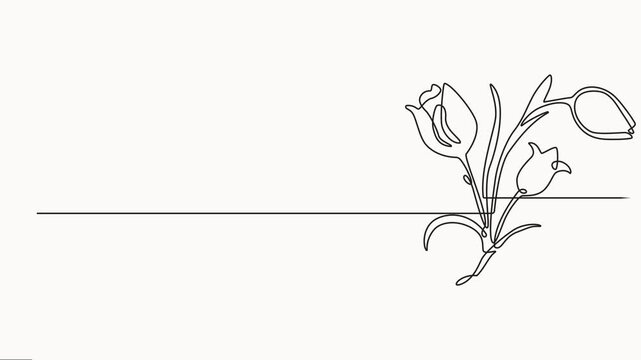 Tulip Continuous one line drawing of beautiful spring flowers graphic animation, Single line art of tulip on white background, Aesthetic moving banner with hand drawn blooming flowers or plants.