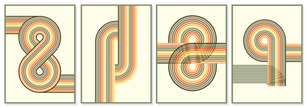 retro vintage 70s style stripes background poster lines. shapes vector design graphic 1970s retro background. abstract stylish 70s era line frame illustration