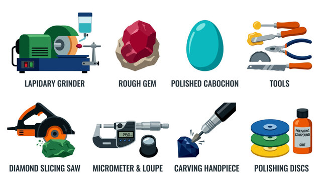 Lapidary equipment for gemstone cutting and polishing process