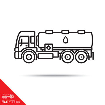 Petrol tanker truck vector icon. Fossil fuel delivery vehicle.