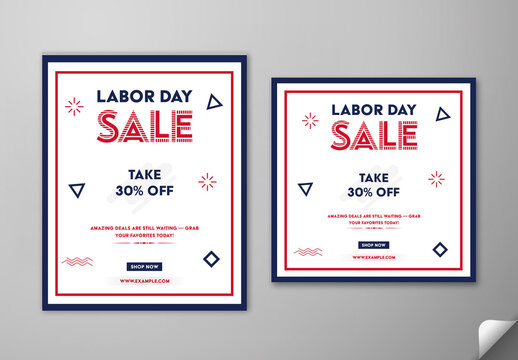 Editable Labor Day Sale Social Media Post Template Set with 30 Percent Discount Offer on White Background.