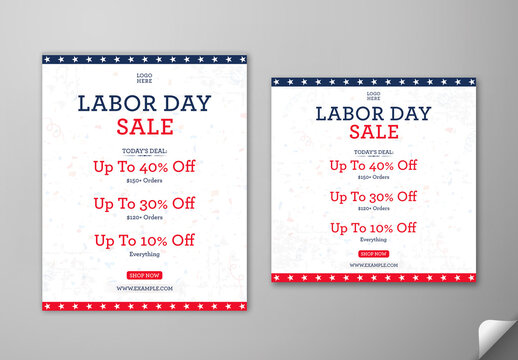 Editable Labor Day Sale Social Media Post Template Set with Special Discount Offer in American Flag Color Theme.