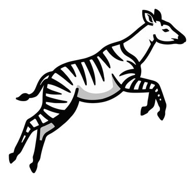 Minimalist Line Art Okapi Jumping Icon. Generative AI