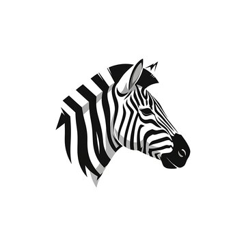 Graphic illustration of a zebra's head with black and white stripes on a clean background