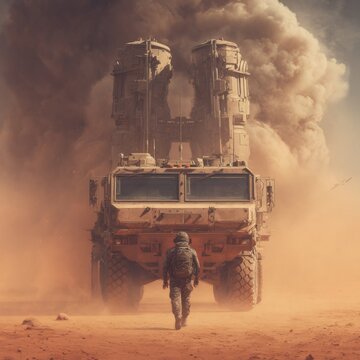 Strategic overviews: mapping middle eastern dynamics. Scifi poster. Enhanced middle eastern map showing strategic missile positioning. Movie artwork. Epic poster.