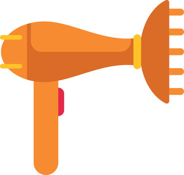 Orange hair dryer with diffuser for hair styling on white background