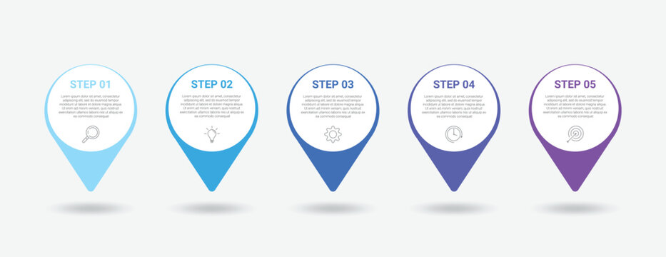 5-step process flowchart with icons vector illustration