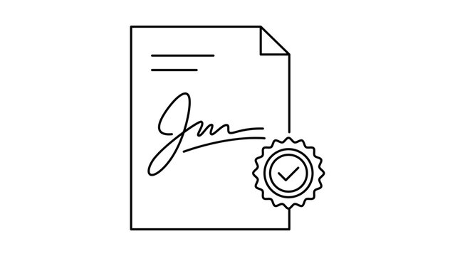 Power of Attorney minimalist black line vector icon on white background. Clean scalable SVG illustration representing a legal document, contract, or agreement for law, business, and estate planning.