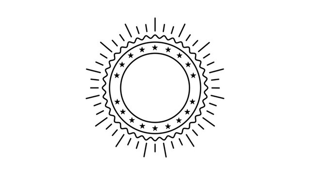 Minimalist black line vector icon illustration of a notary seal or circular emboss stamp on a white background, clean scalable professional graphic for legal, official, and business documents.