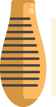 Flat design illustration of a yellow guiro percussion instrument with its playing stick