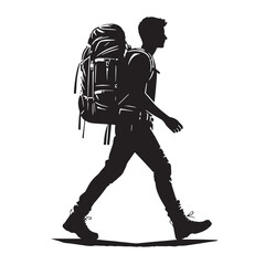 Fototapeta premium Black Tourist exploring Silhouette Vector, High Quality Illustration on White Background