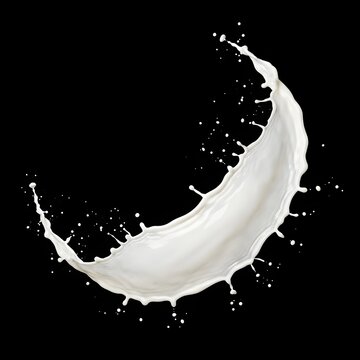 Abstract milk splash in crescent shape on black background
