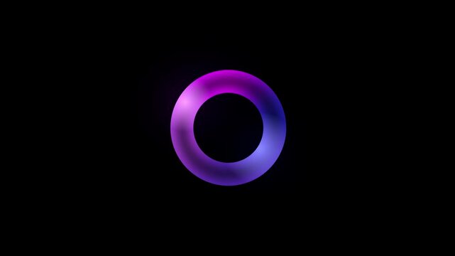 Abstract neon torus circle with reflective surface and dynamic energy flow effects on a black screen, glowing multicolor patterns, smooth gradients, and futuristic digital design elements in motion 4K