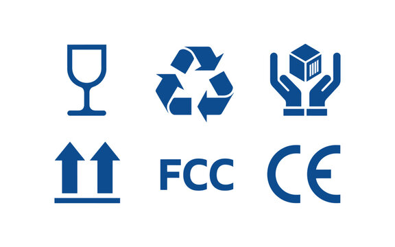 Set of useful shipping and safety symbols for package and logistics.