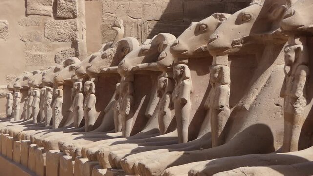 View of the Karnak Temple Complex, archeological site in Luxor, Egypt. Tourism and travel in Egyptian city, with monuments and landmarks