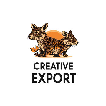 Stylized illustration of two gophers or prairie dogs facing opposite directions with sun and leaves and Creative Export text