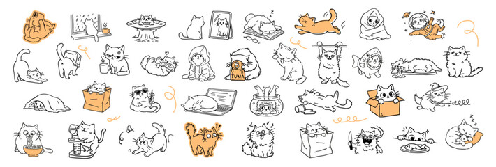 cute cat sticker pack, hand drawn kitten doodle set, funny cats collection for planner, stickers, social media and design elements © Anna (Bile Platno)