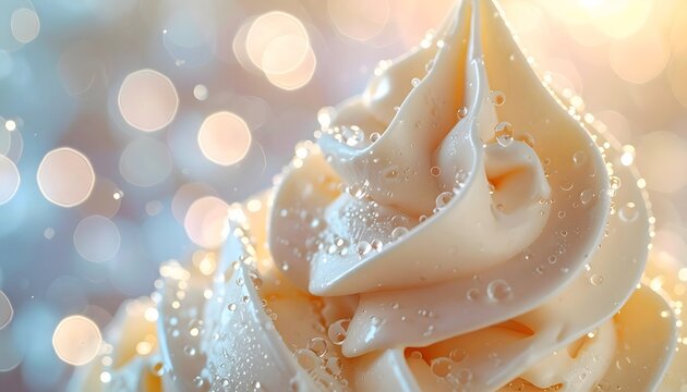 Close-up of creamy white whipped dessert topping.