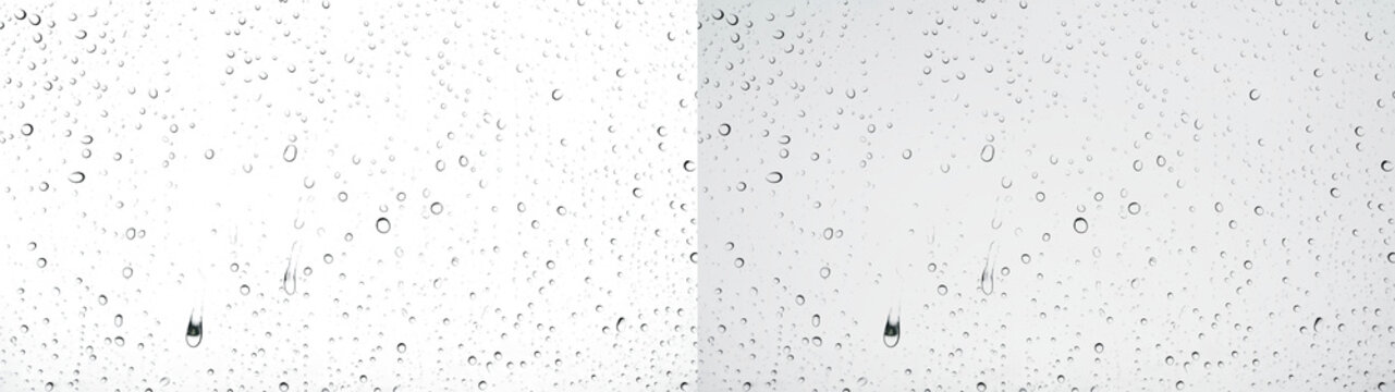 Water drops rainy glass window overlay with soft blur and sparkle on PNG transparent background