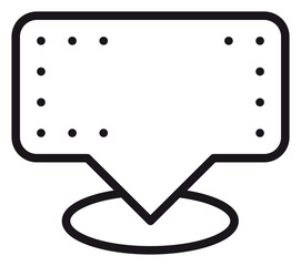 Minimalist black vector icon illustration of a rectangular marquee sign or map pin with a dotted inner border and oval base, perfect for location markers, digital displays, and signage. © Julekha