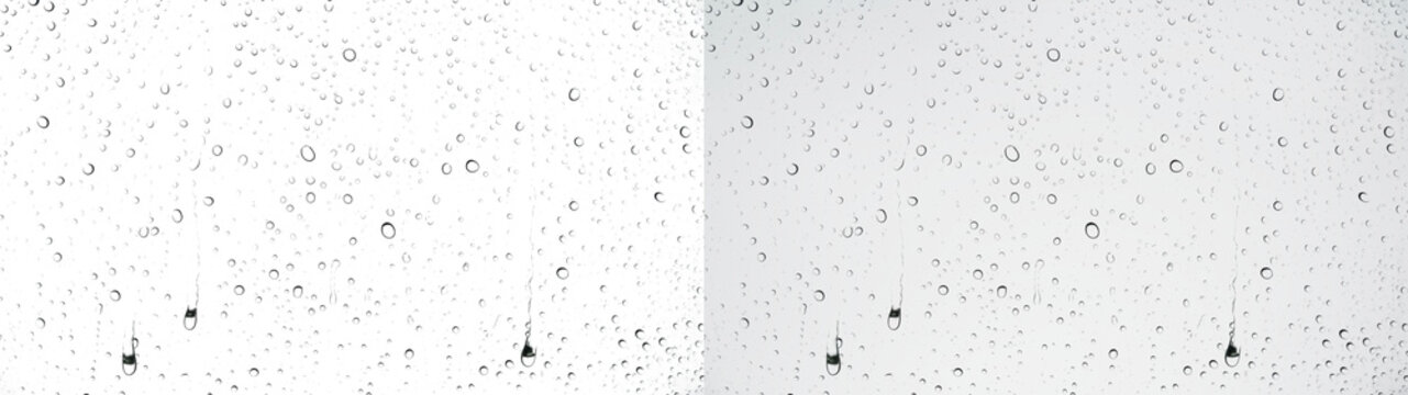 Water drops rainy glass window overlay with dense droplets on PNG transparent background