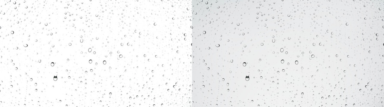 Water drops rainy glass window overlay with misty condensation on PNG transparent background