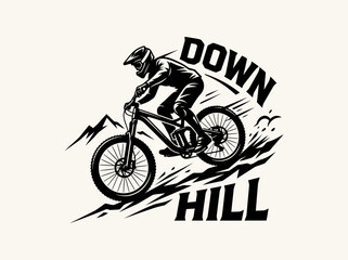 Obraz premium Downhill Mountain Biking Logo Vector – Extreme Cyclist Trail Ride Emblem Design