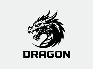 Fototapeta premium Fierce Dragon Head Logo Vector – Black Tribal Mythical Beast Emblem Design