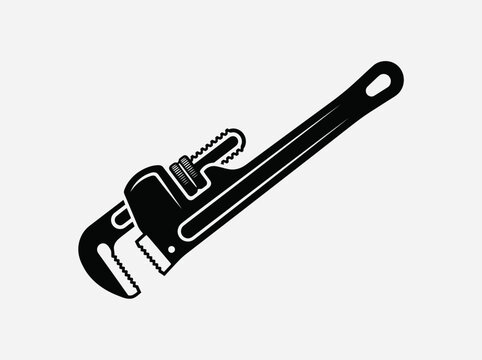 Pipe Wrench Tool Icon &ndash; Plumbing Adjustable Wrench Silhouette Illustration