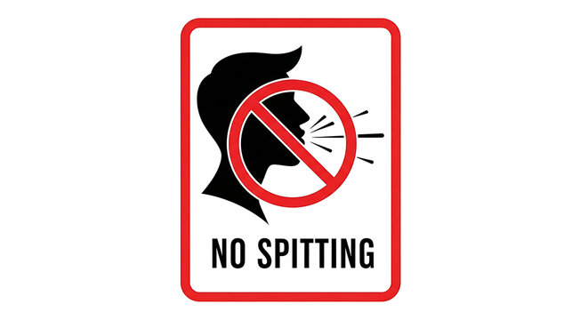 No spitting sign with red border and black silhouette on white background