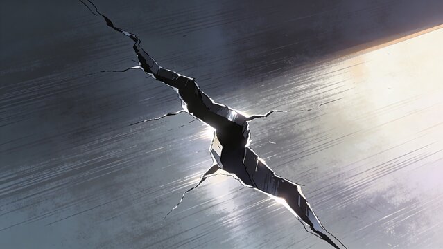 Metal surface crack closeup showing structural damage and failure