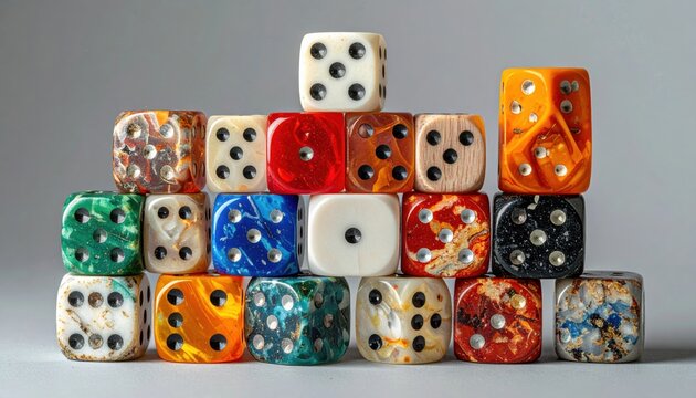 A diverse collection of various polyhedral dice shapes and sizes for tabletop gaming.
