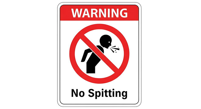 Warning sign with no spitting symbol isolated on white background