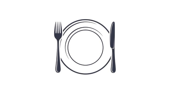 Simple vector illustration of a dinner plate with a fork and a knife on the sides