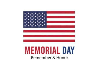 Fototapeta premium Memorial Day remember and honor text with American flag background.