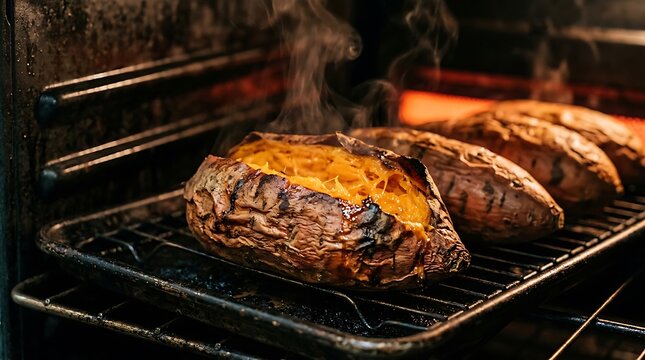 Ubi Jalar panggang dengan keju leleh di oven, hidangan yang lezat dan gurih, cocok untuk makanan comfort dan keluarga di dapur rumah