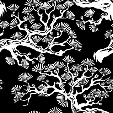 Seamless Pattern design of Traditional Japanese Style Bonsai